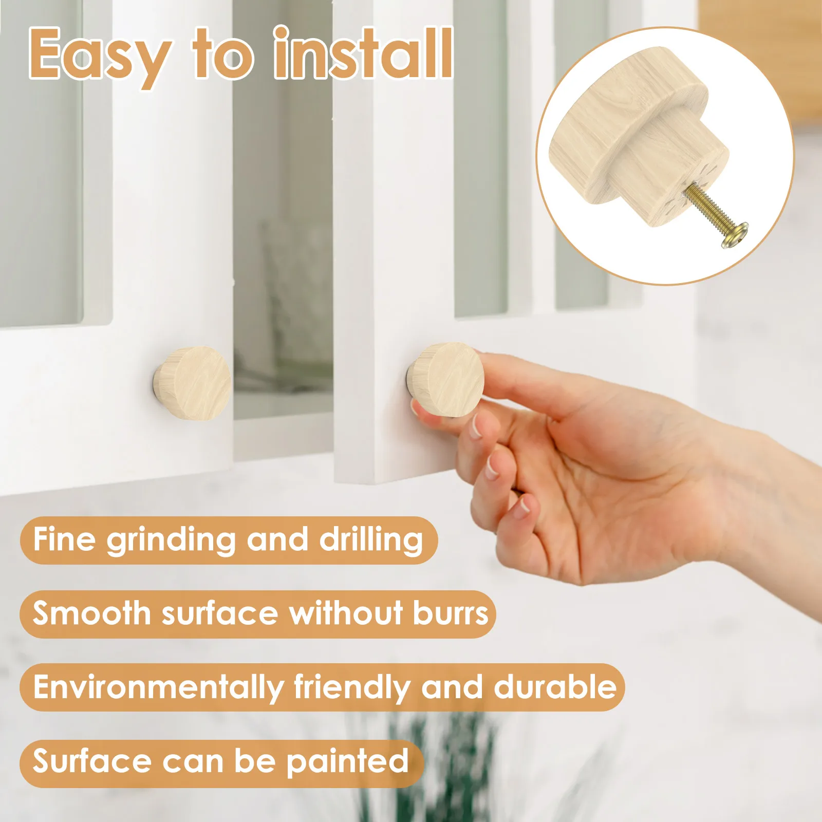 20Pcs Wooden Drawer Knobs Set Cabinet Furniture Door Drawer Flat Top Pull Handle Round 35mm Wardrobe Hardware
