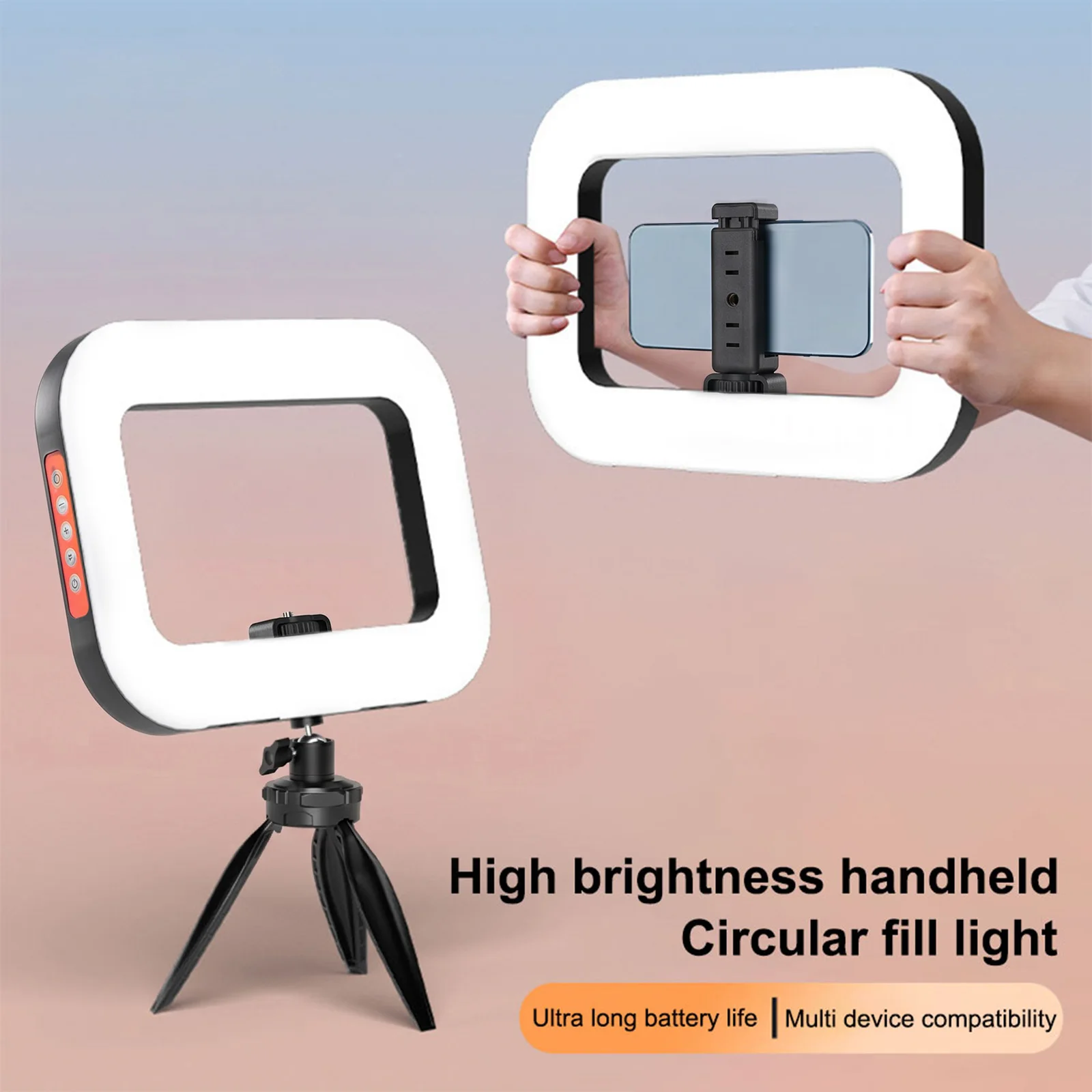 Handheld Selfie Light Multi-Purpose Charging Photography Light Adjustable Bicolor Photography Fill Lamp for Recording Vlogging