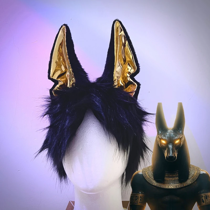 New Original Halloween Anime Cosplay Handmade Gold Anubis Ear Anubis Wolf Dog Beast Elf Ear TailHeadband Custom Cosplay Prop