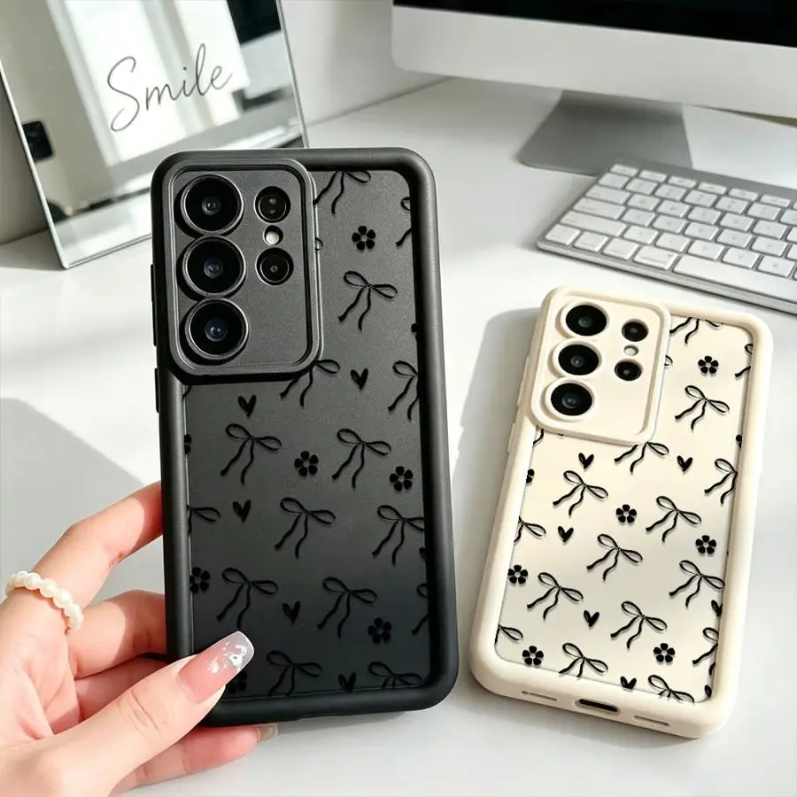 Black Bow Phone Cover Case for Samsung Galaxy S26 S25 S21 S22 Plus S23 S20 FE Note 20 Ultra S24 ultra