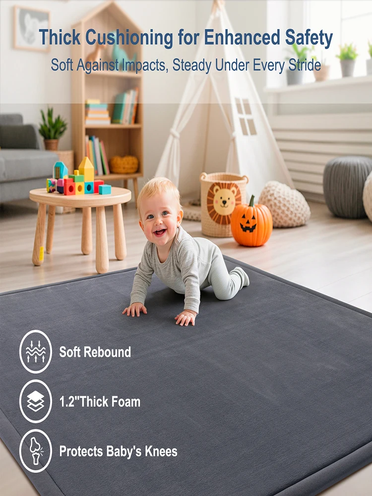 Dicke Memory-Schaum Anti-Kollisions-Bodenmatte, Weicher Teppich, Rutschfester Hautfreundlicher Kurzplüsch-Teppich für Wohnzimmer Sofa-Bereich, Kinderzimmer Bettvorleger, Kinderspielzimmer, Waschbarer