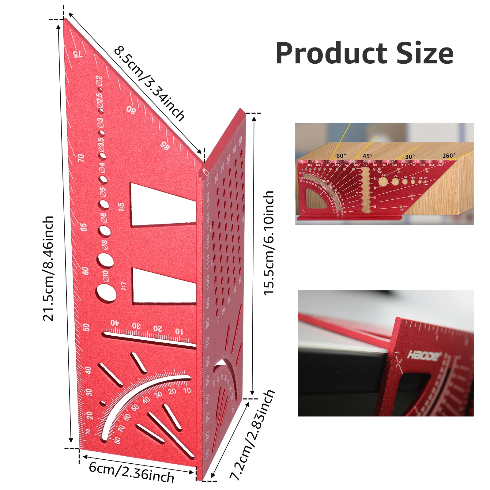 Woodworking Triangle Ruler Protractor Aluminum Alloy Miter 45°/90° Ruler High Precision Layout Measuring Tool Engineer Carpenter