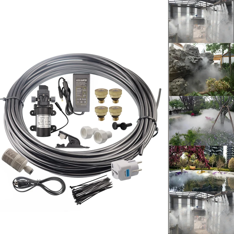 6/9/12/15/18m Low Pressure Misting System Fog Machine Water Misting Sprayer Kit  Outdoor Patio Garden Cooling