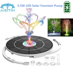 AISITIN 5.5W LED fontanna solarna z oświetleniem LED, nowa zmodernizowana bateria 3000mAh z 16 dyszami słoneczne oczko wodne