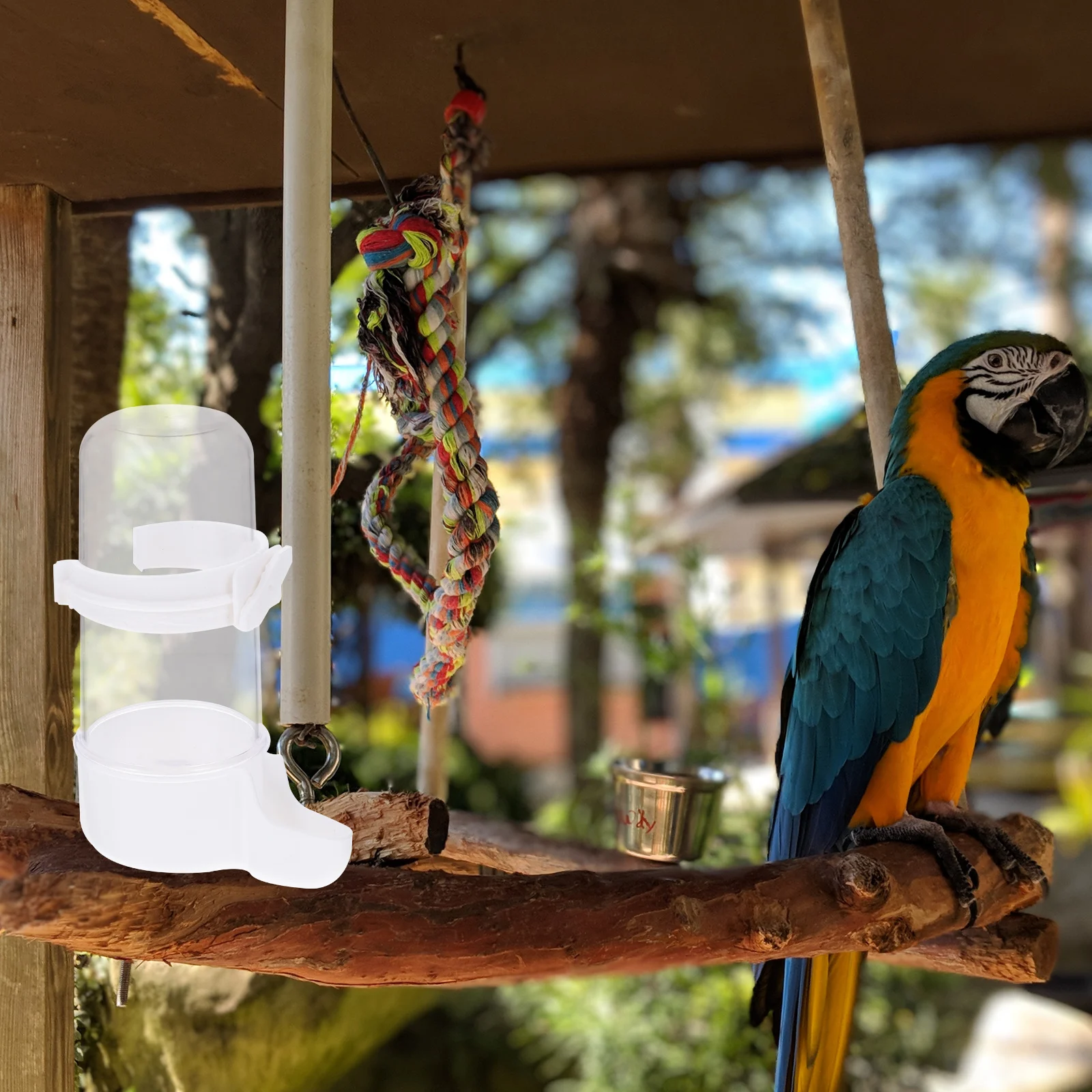

Automatic Parrot Water Dispenser 240ml Transparent Bottle White Base Cage Hanging Bird Water Feeder Drinking Supplies Container