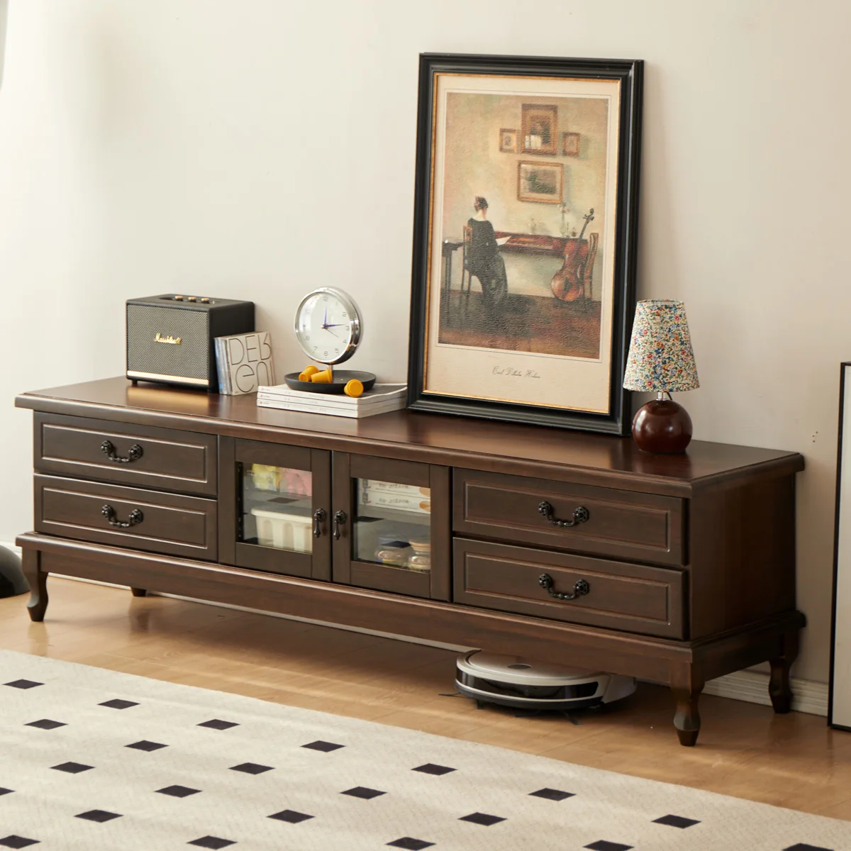 

American tiger leg all solid wood TV cabinet combination simple living room small apartment floor cabinet coffee table TV cabine