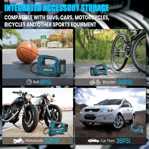 Портативный беспроводной насос Makita 18V для накачивания шин — внешний вид товара