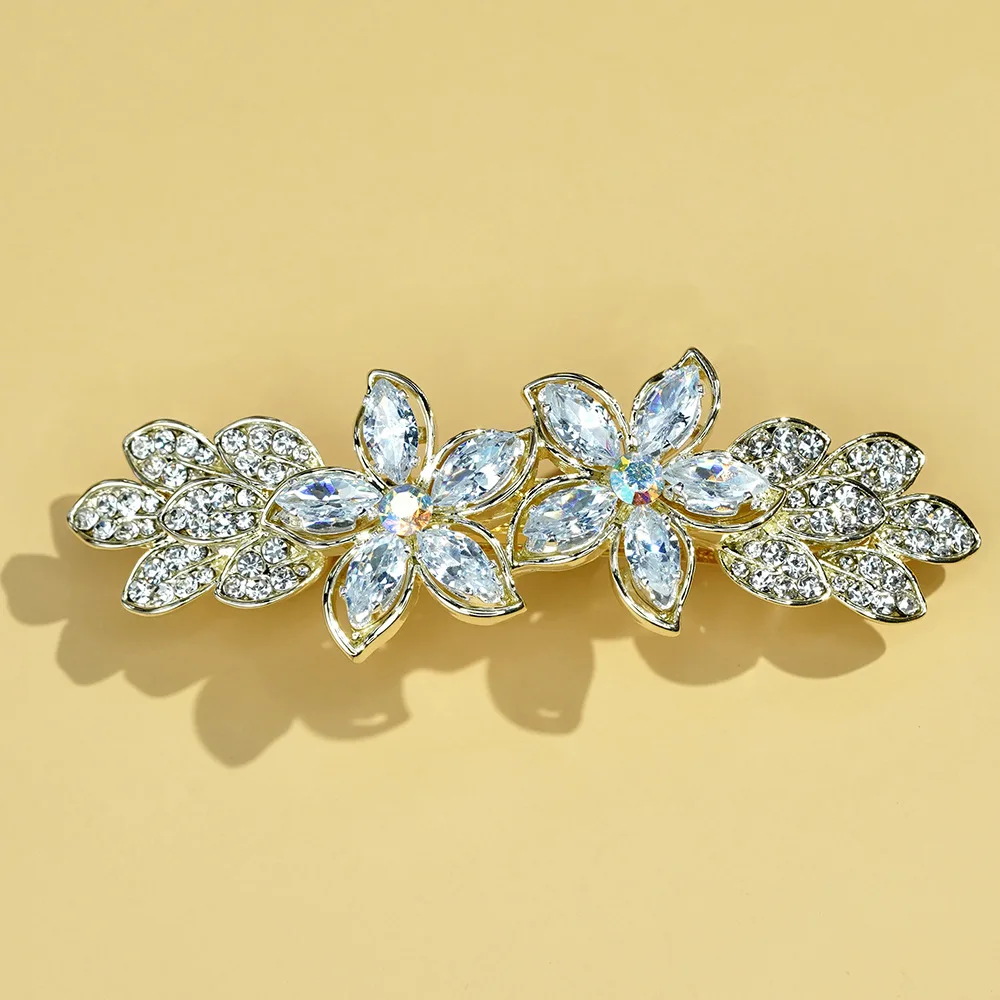 New elegance Women Fashion Hair Clip Creative Leaf Crystal Alloy Rhinestone Barrette Hairpin Korean spring clip Hair Accessories