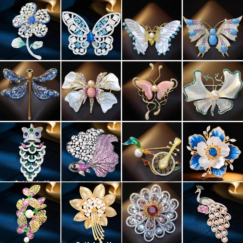 OKILY Ethnic Style Lion Dance Brooches Temperament Luxury Shell Butterfly Pearl Peacock Women Clothing Corsage  Accessori Broche