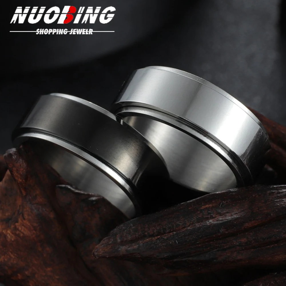 

8MM Couple's Rotatable Stainless Steel Ring Smooth Minimalist Matching Band Engravable Gold Color Jewelry Gift Wedding Anniversa