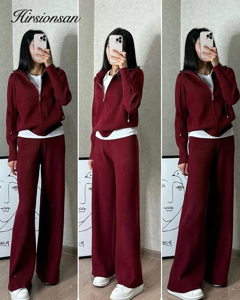 Hirsionsan Elegant Soft Vintage Women Cardigan Suits 2 Pieces Female Skirt Sets O Neck Sweater & Midi Dress Knitted TrackSuit