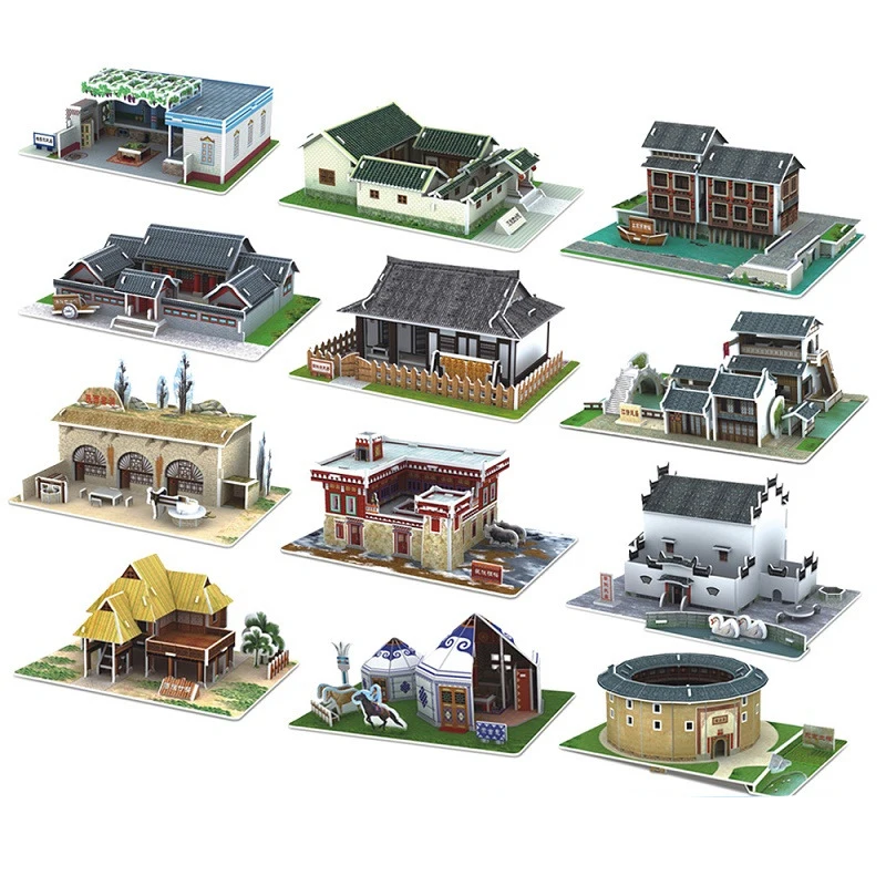 

Chinese Folk House Stereo Puzzle 3d Assembling Model Paper Mold Ethnic Houses Handmade Educational Toys p278