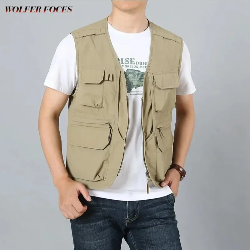 Fishing Sleeveless Jacket Vest Work Tactical Multi Clothing Pocket Leisure MAN Men Spring Waterproof Hunting Luxury Embroidered