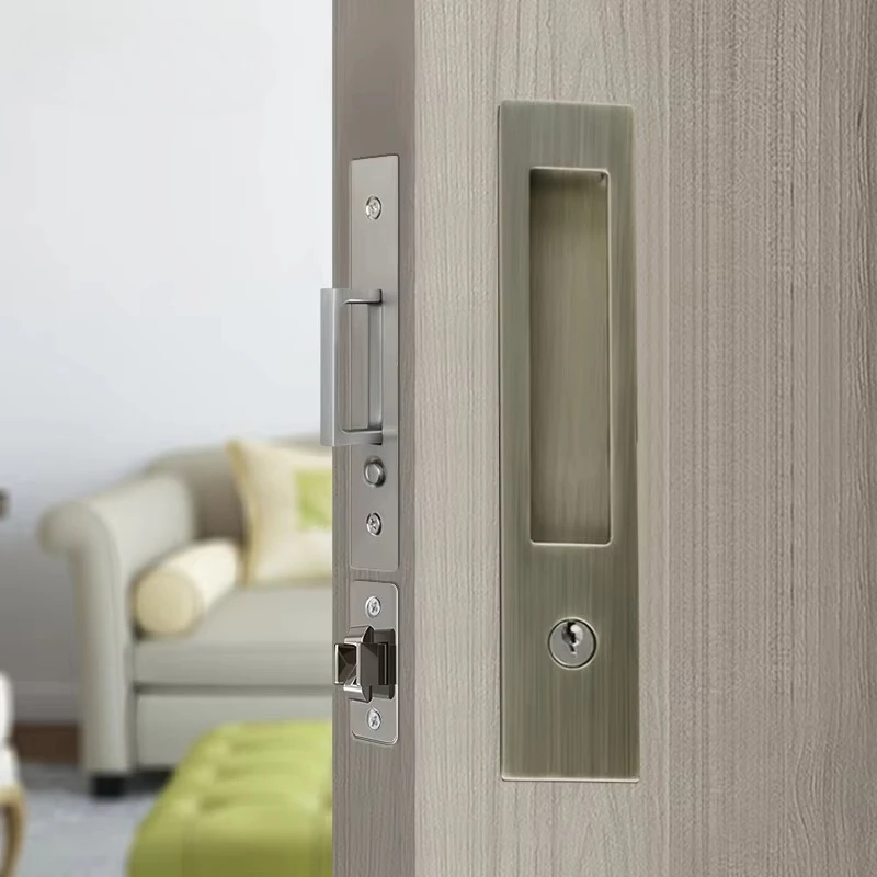 Solid Wood Sliding Door Lock Kitchen Balcony Hook Lock Embedded Invisible Pocket Door Handle Sliding Door Lock