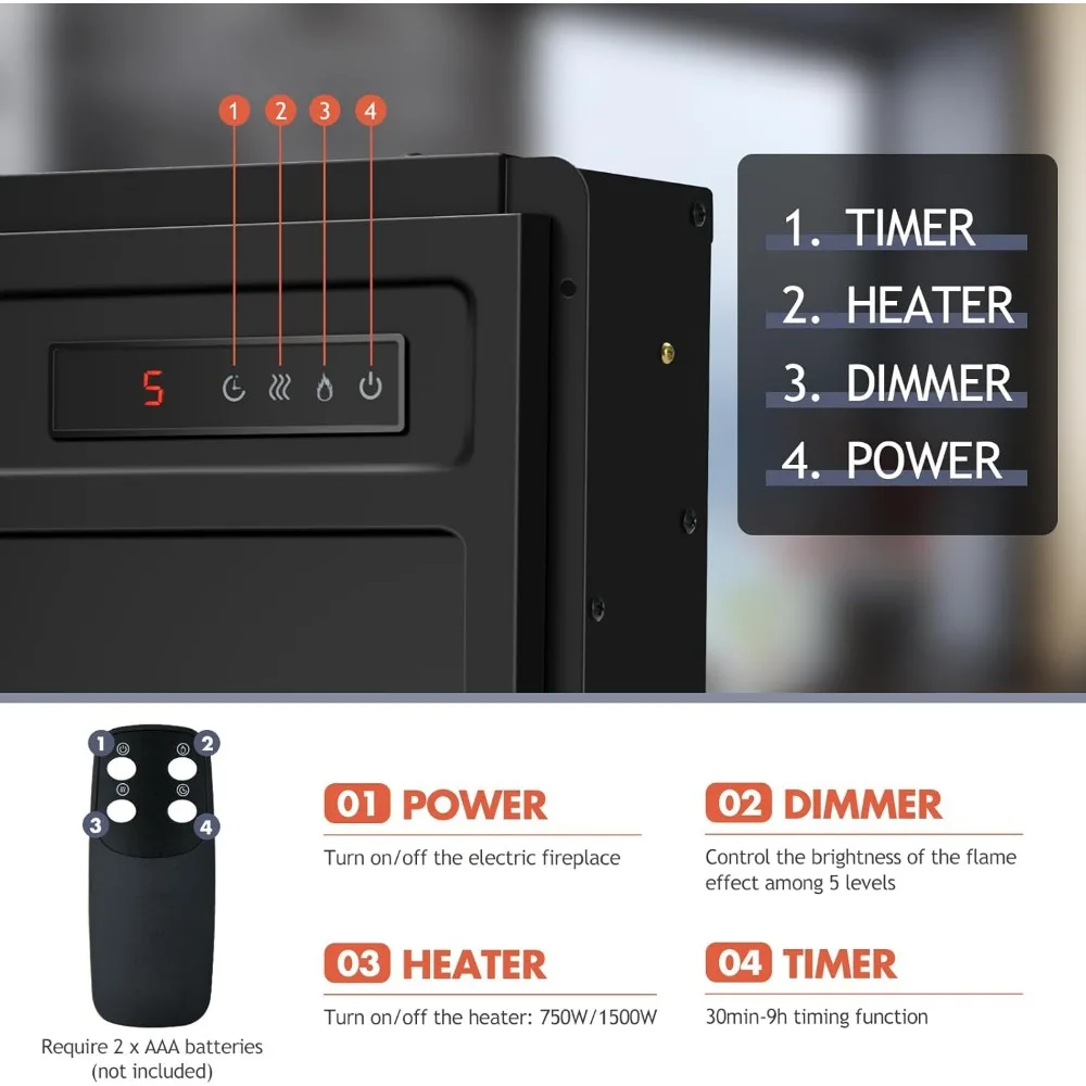 NUOVO Giantex camino elettrico inserto riscaldatore caminetti da incasso/montati camino elettrico con telecomando, 2 modalità di calore, timer 9H