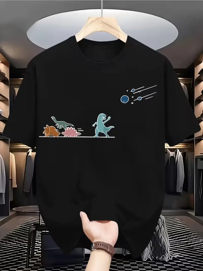 Dinosaur Whimsical Print Creative Short Sleeve Tee For Casual Wear, Summer Outfits, And Gift Ideas, Soft Style For Daily Look