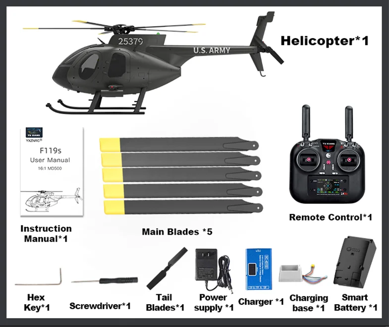 

YUXIANG F119S Little Bird 6CH 1:16 Armed RC Helicopter MD-500 Little Bird GPS Positioning Simulation Brushless Model Aircraft