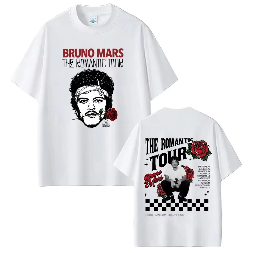 Bruno Mars The Romantic Tour 2026 Print T-shirt Men Women Fashion T-shirts Short-sleeved pure Cotton Casual Vintage T Shirts