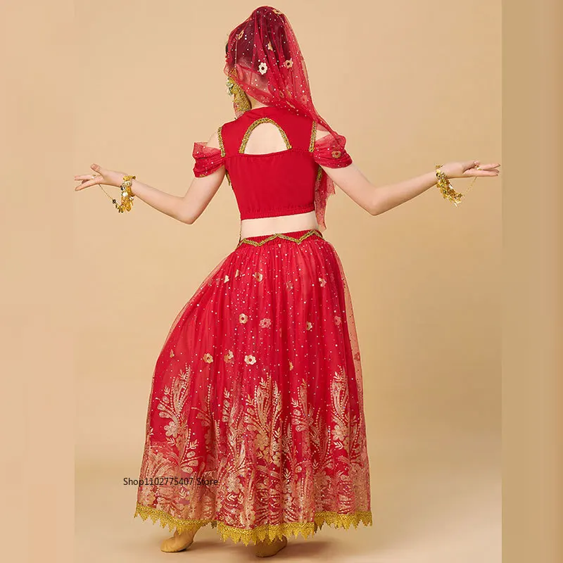 أطفال الأميرة مهرجان تأثيري الرقص الشرقي أعلى اللباس مجموعة الهندي العربية ساري الفتيات الياسمين زي بوليوود الطفل الهذيان الزي #3