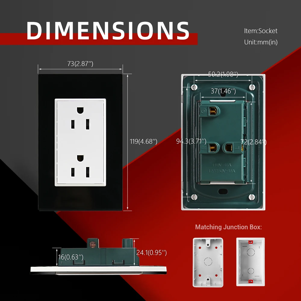 أمريكا الجنوبية 118 نوع لوحة أكريليك الأمريكية شقة ستة حفرة المقبس 16A مقبس الحائط 110-250 فولت