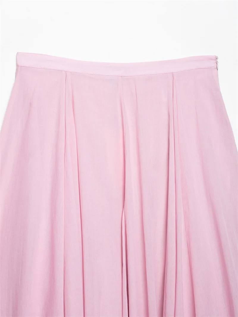 Casual elegant chic women's skirt pink mid-length loose zipper skirt new style fashion beach vacation summer draped skirt