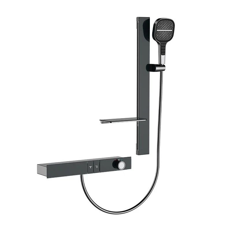 

Simple all-copper digital display thermostatic shower shower set large storage table bathroom home piano button pressurized