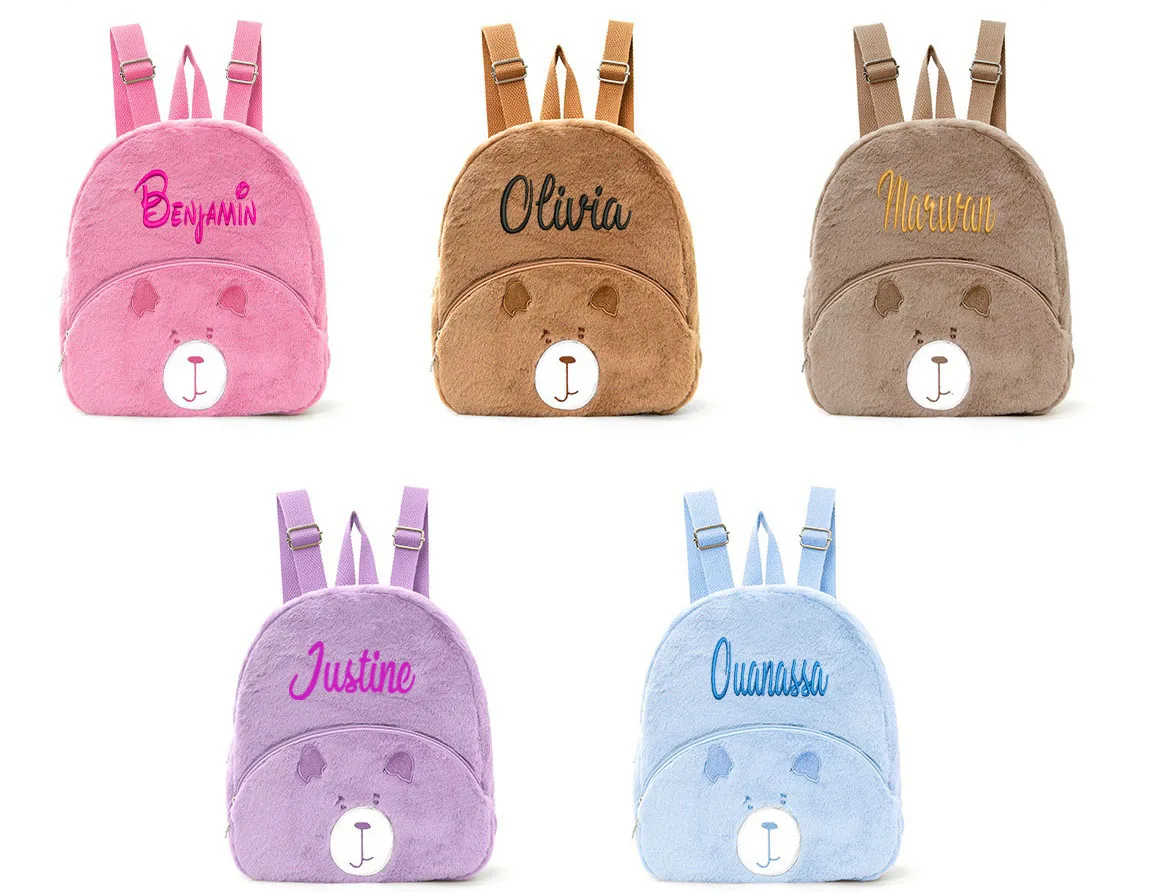 Personalized Embroidered Plush Teddy Bear Cute And Fun Cartoon Backpack, SuitableFor Kindergarten And Elementary School