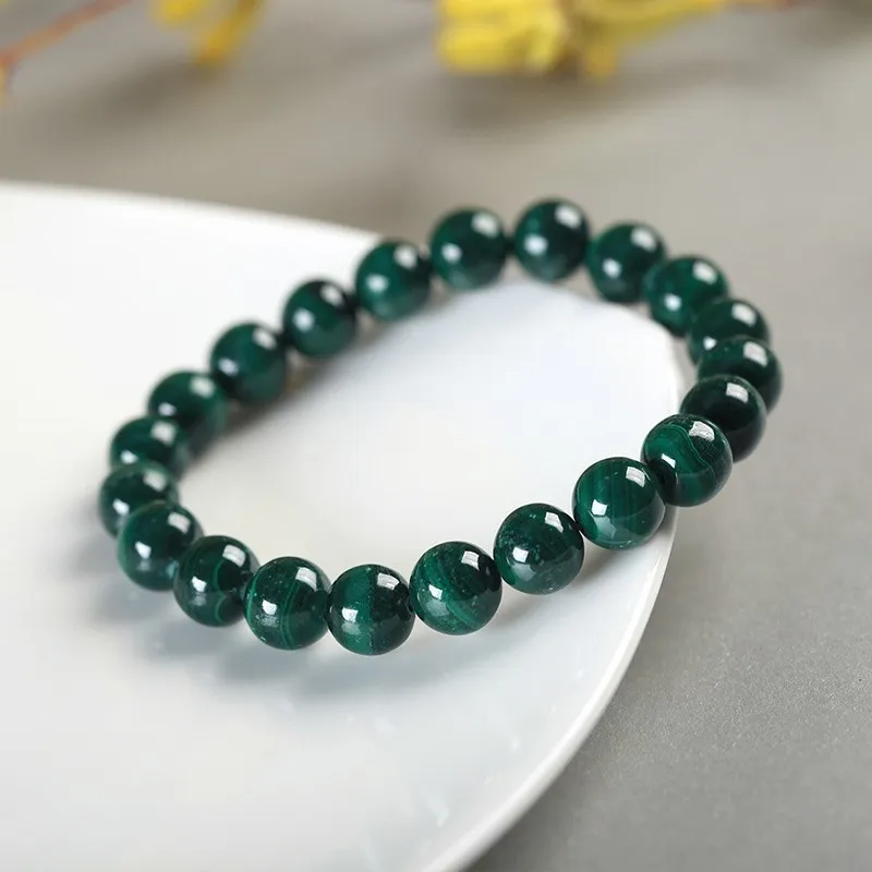 Natural Semi Precious Stone Round Malachite Beads Bracelet Green Color  6mm/8mm/10mm Size For Choose Lucky Amulet Prayer