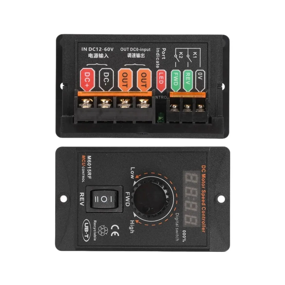 DC12-60V 15A Digital Display PWM Motor Speed Controller 20kHz High Power DC Motor Governor Forward Reverse Electronic Regulator