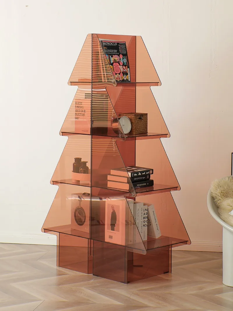 Nordic style light luxury storage rack, acrylic living room storage display rack, Christmas tree multi-layer floor-to-ceiling