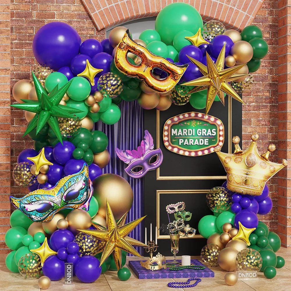

Mardi Gras Balloon Garland Purple Green Gold Mask Explosion Star Foil Balls Orleans Masqueradeb Carnival Fat Tuesday Party Decor