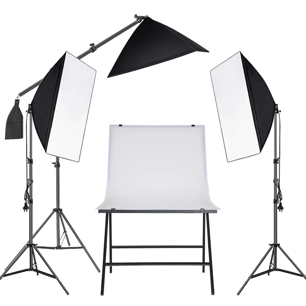 

Photographic Equipment with 60*100cm Photo Table and 3 Soft Light Boxes Set for Photo Studio Still Life Shooting