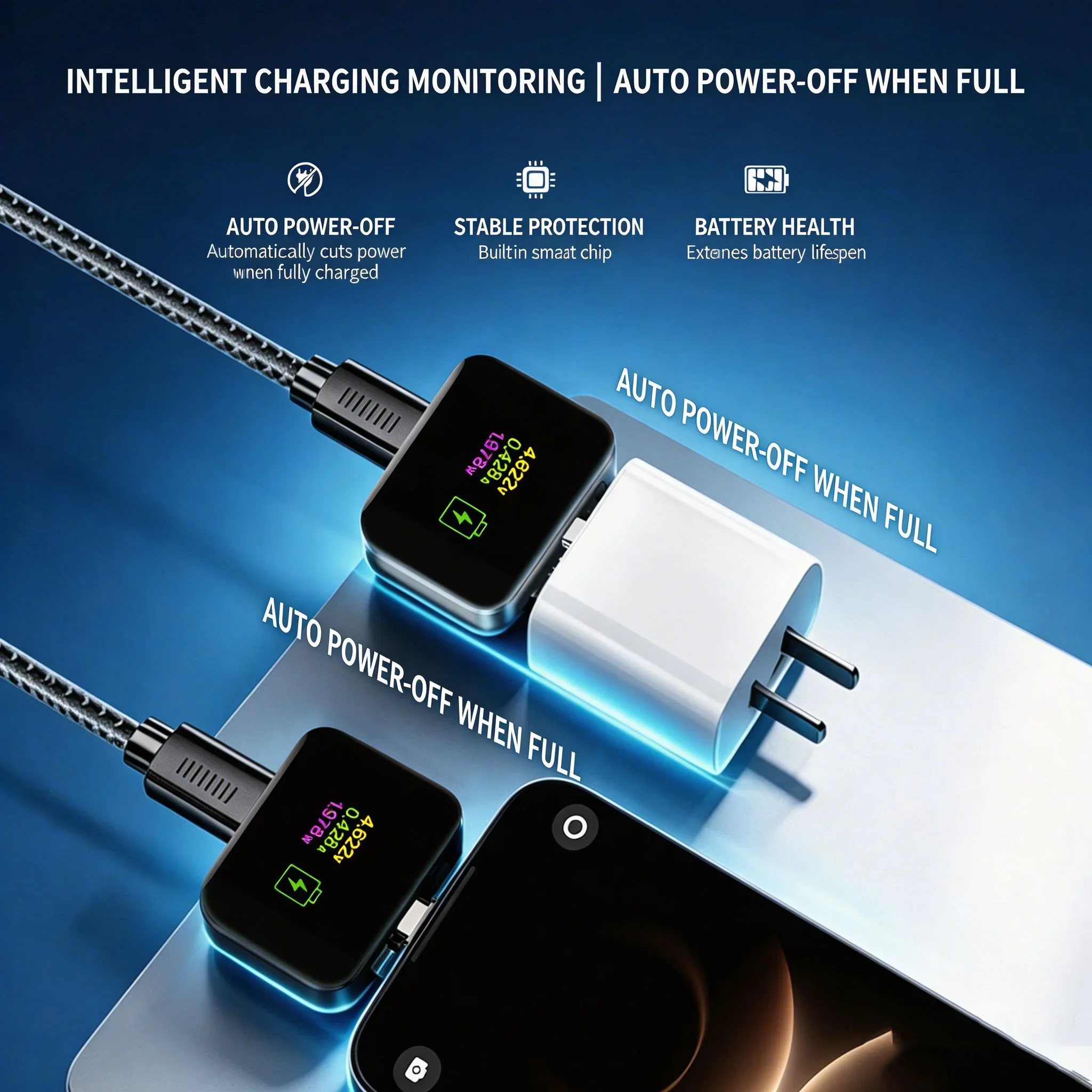 KEBIDUMEI 140W Smart Auto Stop Digital Display Adapter Fully Charged Separator Intelligent Power Cut-Off Protector Charger Phone