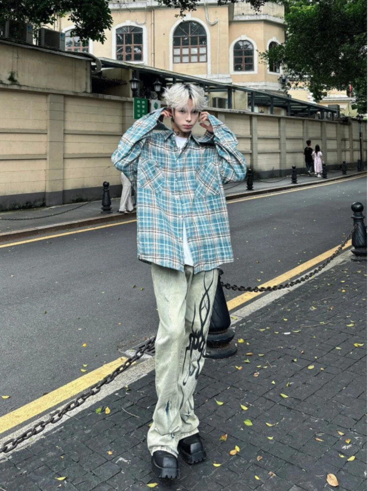 

Cleanfit American Retro Blue Plaid Long Sve Мужская верхняя одежда irt для пар Весна Осень Хлопок Воротник-стойка