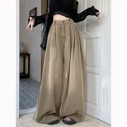 American Retro Oversized High Waist Baggy Jeans For Women Casual Y2K Wide Leg Grunge Hip-Hop Style Loose Denim Trouser Pants