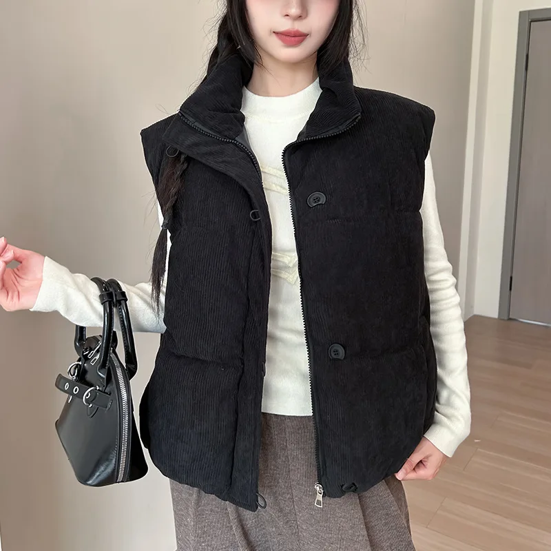 Women's Autumn Winter Top Coat Cotton Coat Vest Stand-up Collar Short Thick Warm Simple Comfortable Soft Niche Versatile Skinny