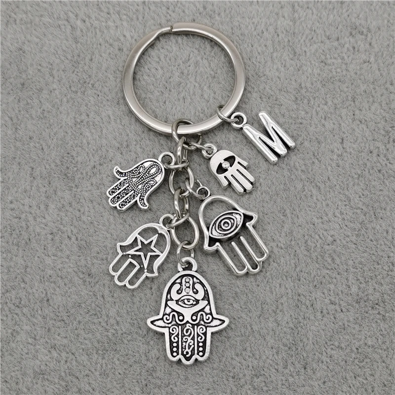 Nouveau porte-clés classique avec breloque lettre A-Z, main de Fatma, œil protecteur, pour femmes, hommes, amateurs d'art spirituel, cadeaux porte-bonheur