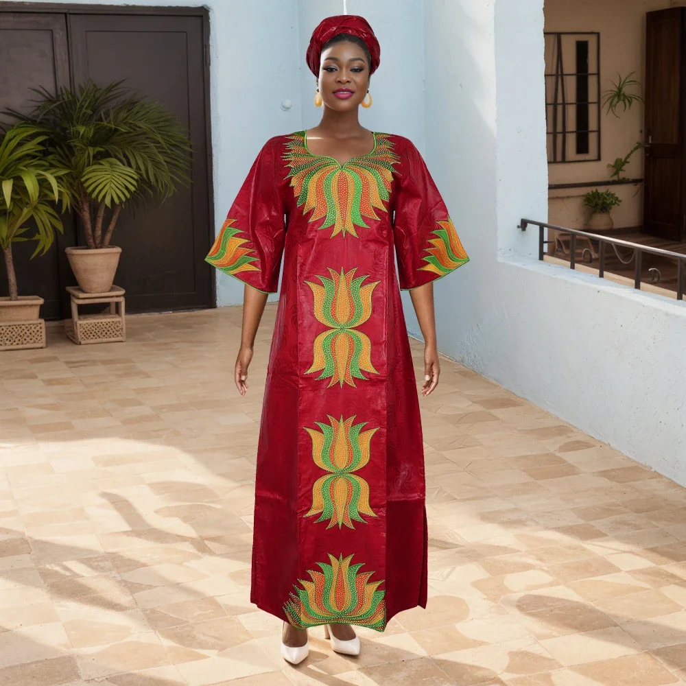 

Elegant Plus Size African Clothes for Women 2025 New African Dashiki Ankara Embroidery Robe Bazin Design Wedding Party Dresses