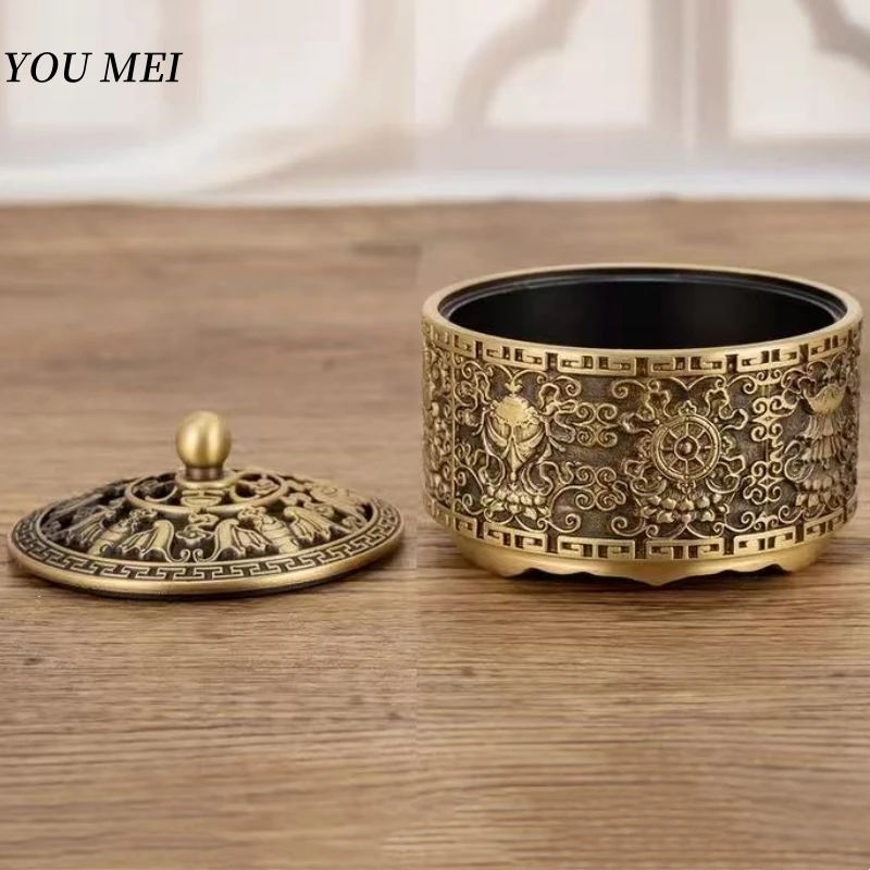 Buddhism Carving Bronze Incense Burner,Eight Auspicious Incense Burner Tibetan Tea Room Sandalwood Stove Altars Buddhist Item