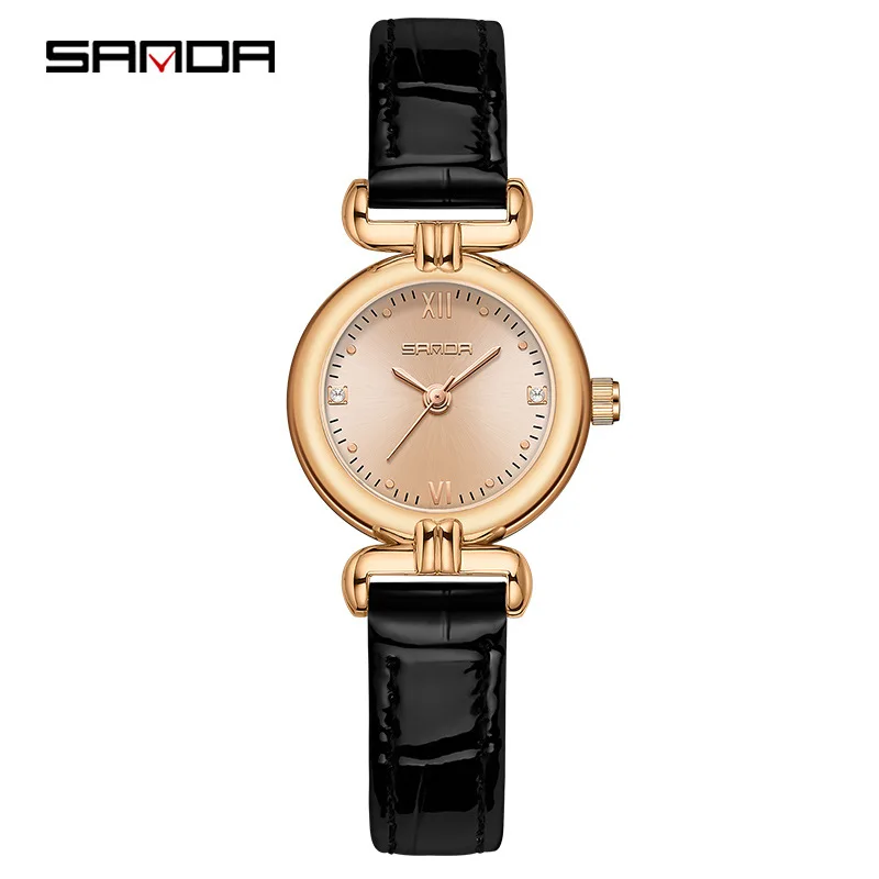 SANDA1126 Women's High Quality Quartz Watch with Diamond Sun Pattern Japanese Movement Waterproof Elegant Fashion Business Watch