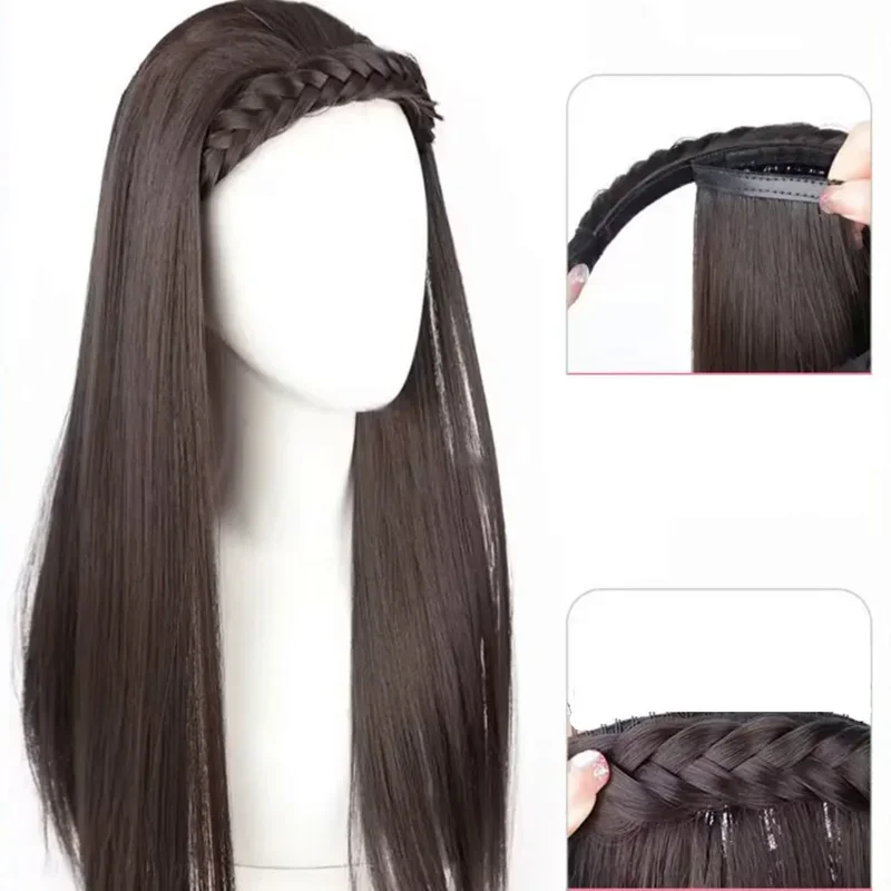 Chinese Ancient Wig  Women Hanfu Wigs Headdress Photography Dance Accessory   Wigs Black For Women Integrated Hair Bun  High Tem