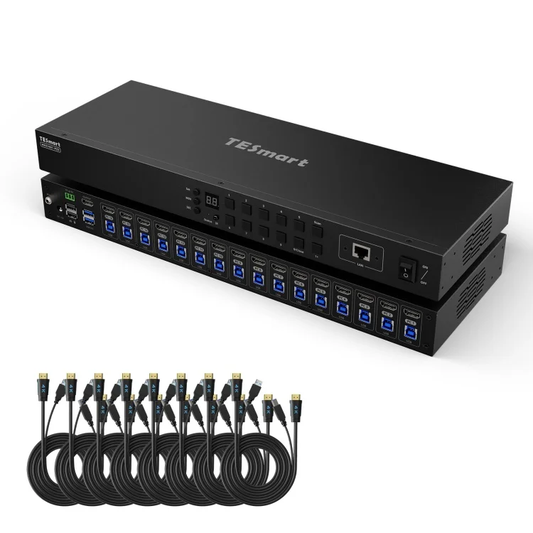 16 منفذ KVM التبديل دعم 4K60HZ USB 3.0 التوصيل الساخن مفتاح ساخن RS232 LAN ميناء التحكم EDID 16x1 HDMI فيديو الجلاد