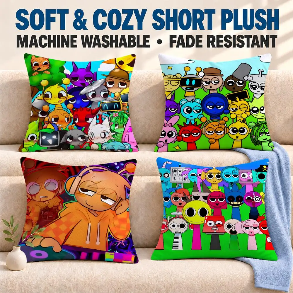 game Sprunki Cushion Cover Soft Washable Pillowcase Cushion Cover for Sofa Bed Car Travel Office Home Decor