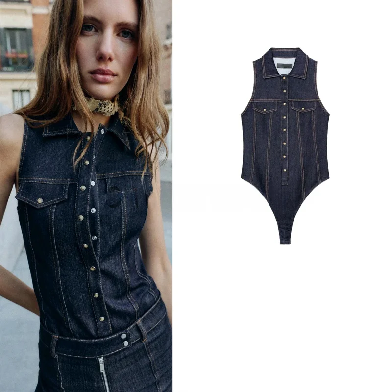 

Winter New Women's Casual Sle Single Row Multi-Bule Turn-down Collar Svel Slim-fit Overall Jeans High Waist ort P...