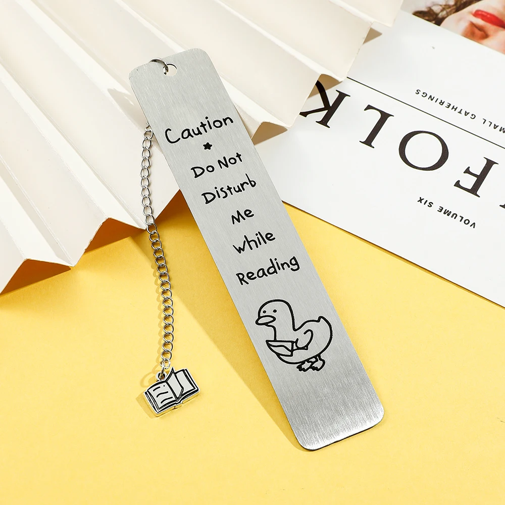 Segnalibro da lettura con anatra in acciaio inossidabile con pendente a libro, inciso 'Non disturbare mentre la lettura', regalo di lettura per tormi