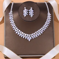 Stonefans Exquisite Leaf Zircon Necklace Earrings Set for Women African Wedding Rhinestone Bridal Jewelry Sets Bridesmaid Gift