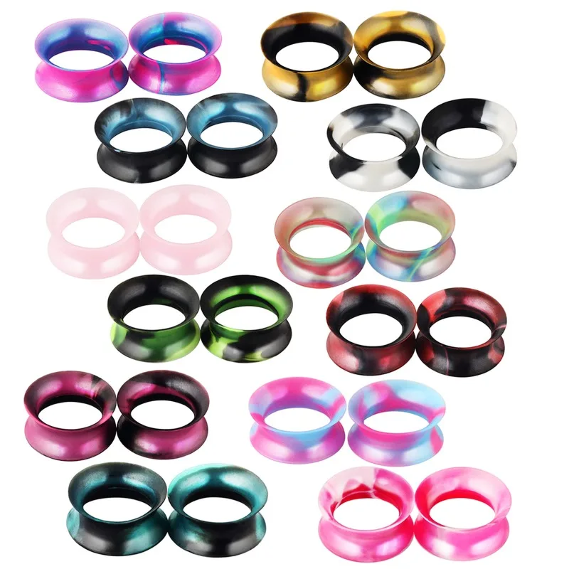 1 ste l two-color thin silicone earlobe piercing jewelry for ear dilation