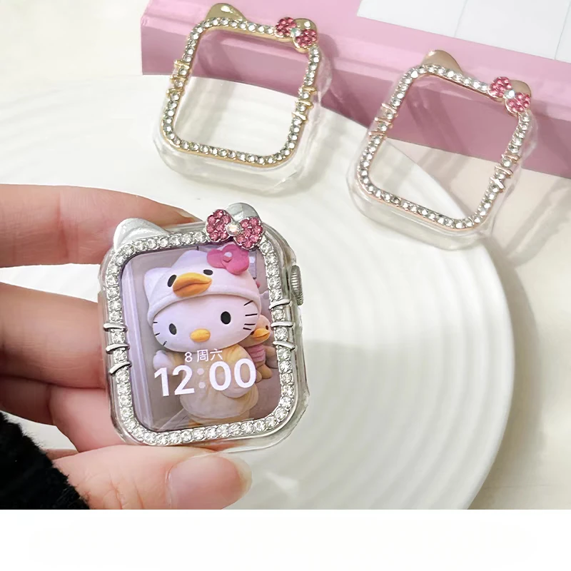 Hollow Bling Cartoon PC Watch Case For Apple Watch Series 987654321 40/41Mm Girl's Gift For Iwatch 44/45MM Protective Cover image 4