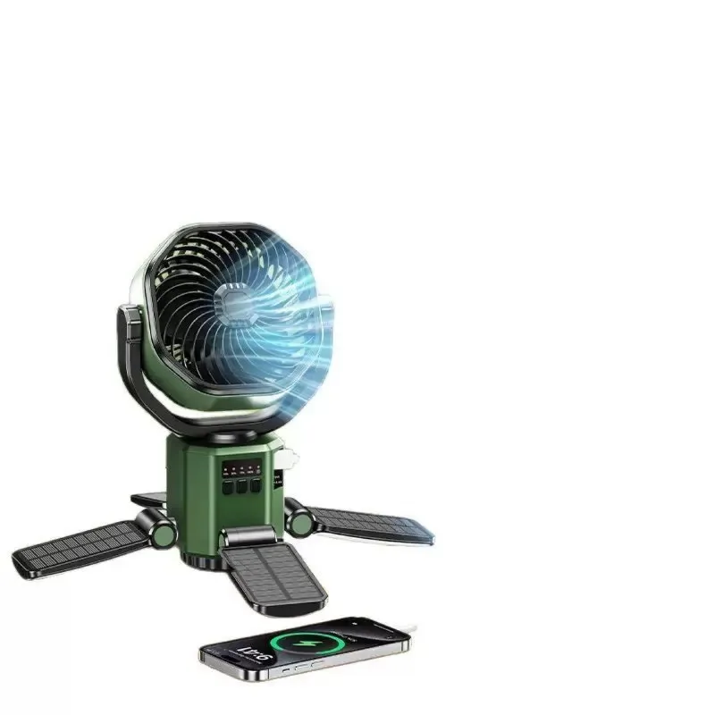 Camping ceiling fan with light Small outdoor hanging fan can shake portable