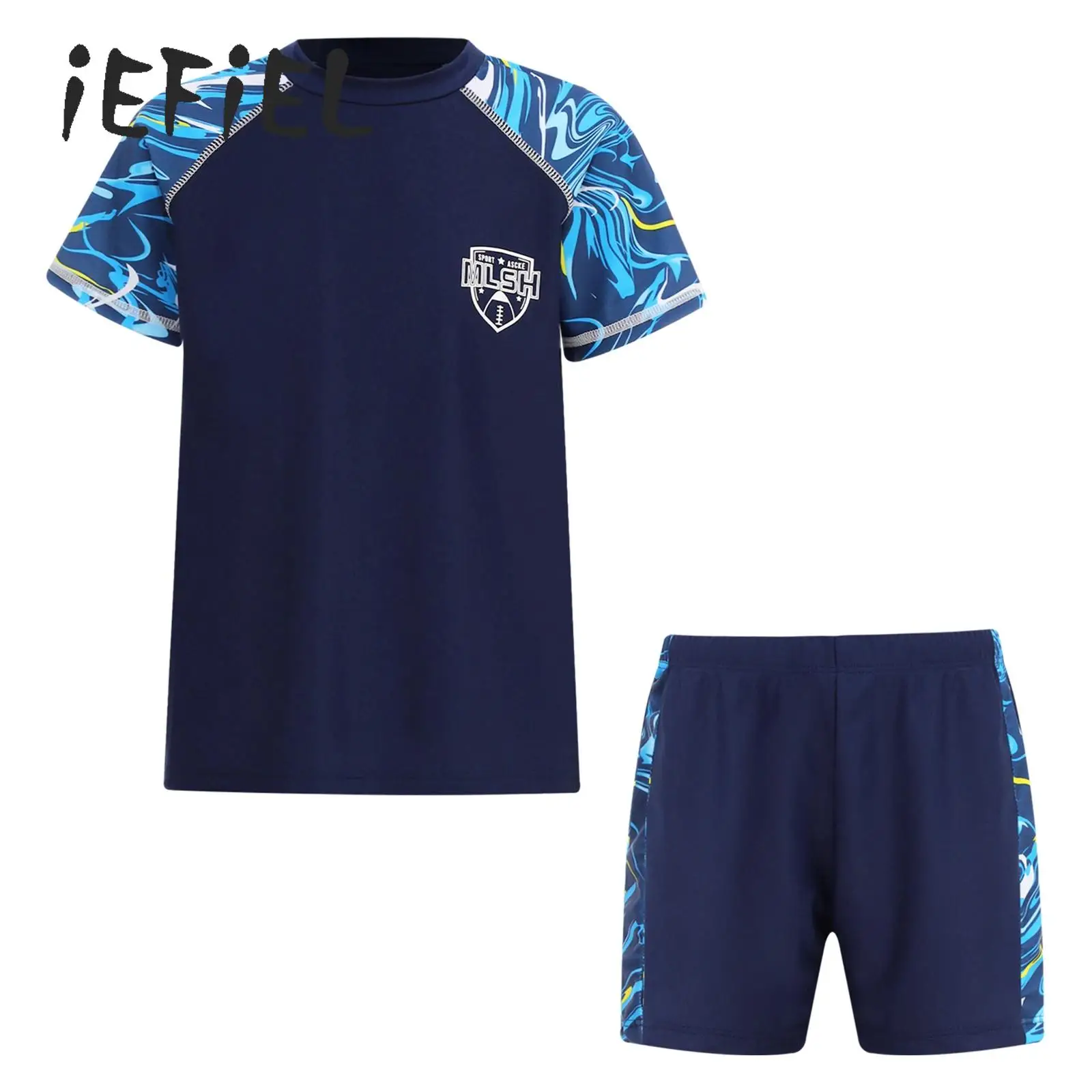 

Kids Boys 2 Piece Swimsuit Swimwear Quick-dry Short Sleeve Rash Guard Shirt with Shorts Bathing Suit Sun Protection Beachwear